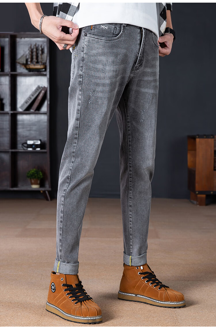 牛仔裤男春季宽松直筒韩版潮流修身小脚潮牌休闲长裤子以沌纯色简约