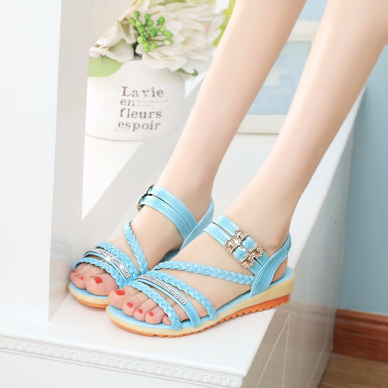 小学生凉鞋女平底凉鞋少女初中生中学生时尚罗马鞋中大童软底夏季沙摊