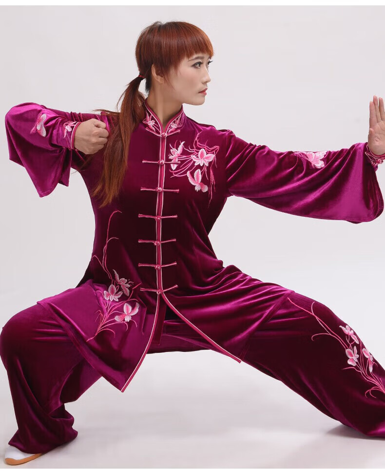 太极服冬款南韩绒加厚金丝绒女太极服秋冬新款飘逸保暖运动装 墨绿色