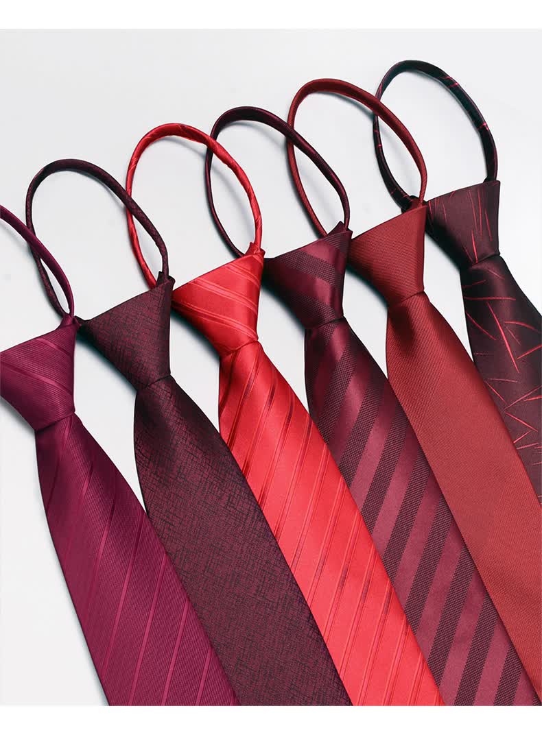 罗蒙旗舰官方店红色领带男拉链式男士正装结婚新郎婚礼商务韩版懒人免