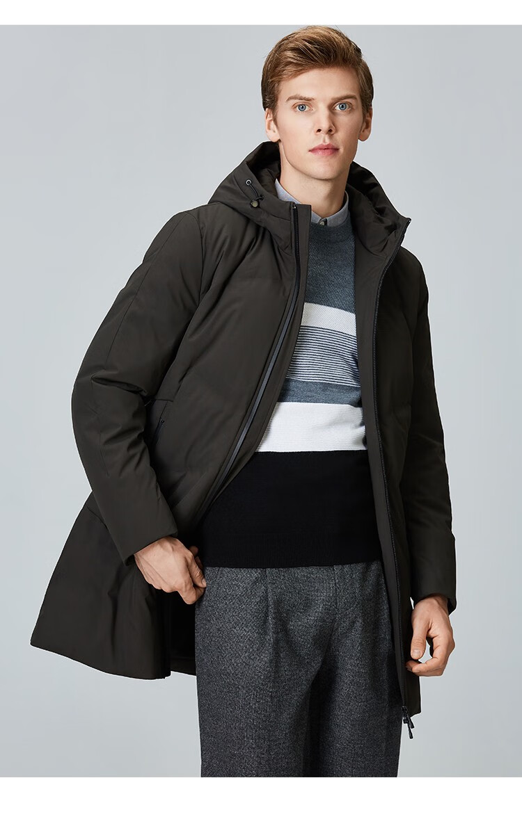 与狼共舞男装羽绒服男冬时尚保暖中长款羽绒外套001黑色16584a