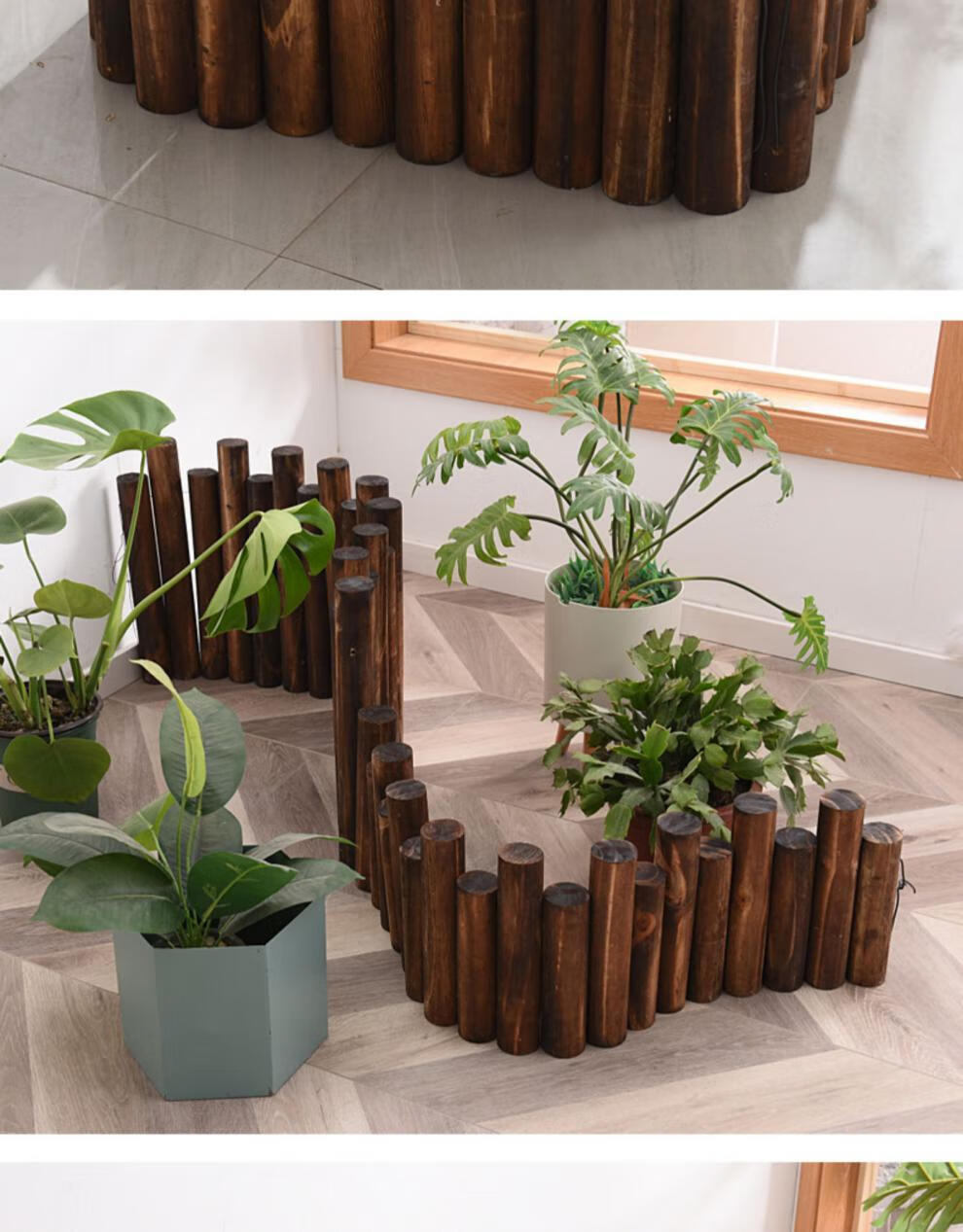 腐木栅栏室内装饰围栏阳台庭院花园篱笆碳化实木松木桩护栏户外6cm粗