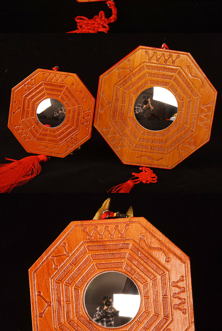 正玄古善肥城桃木八卦镜凸镜子风水保平安凹镜家用门口挂件正宗桃木