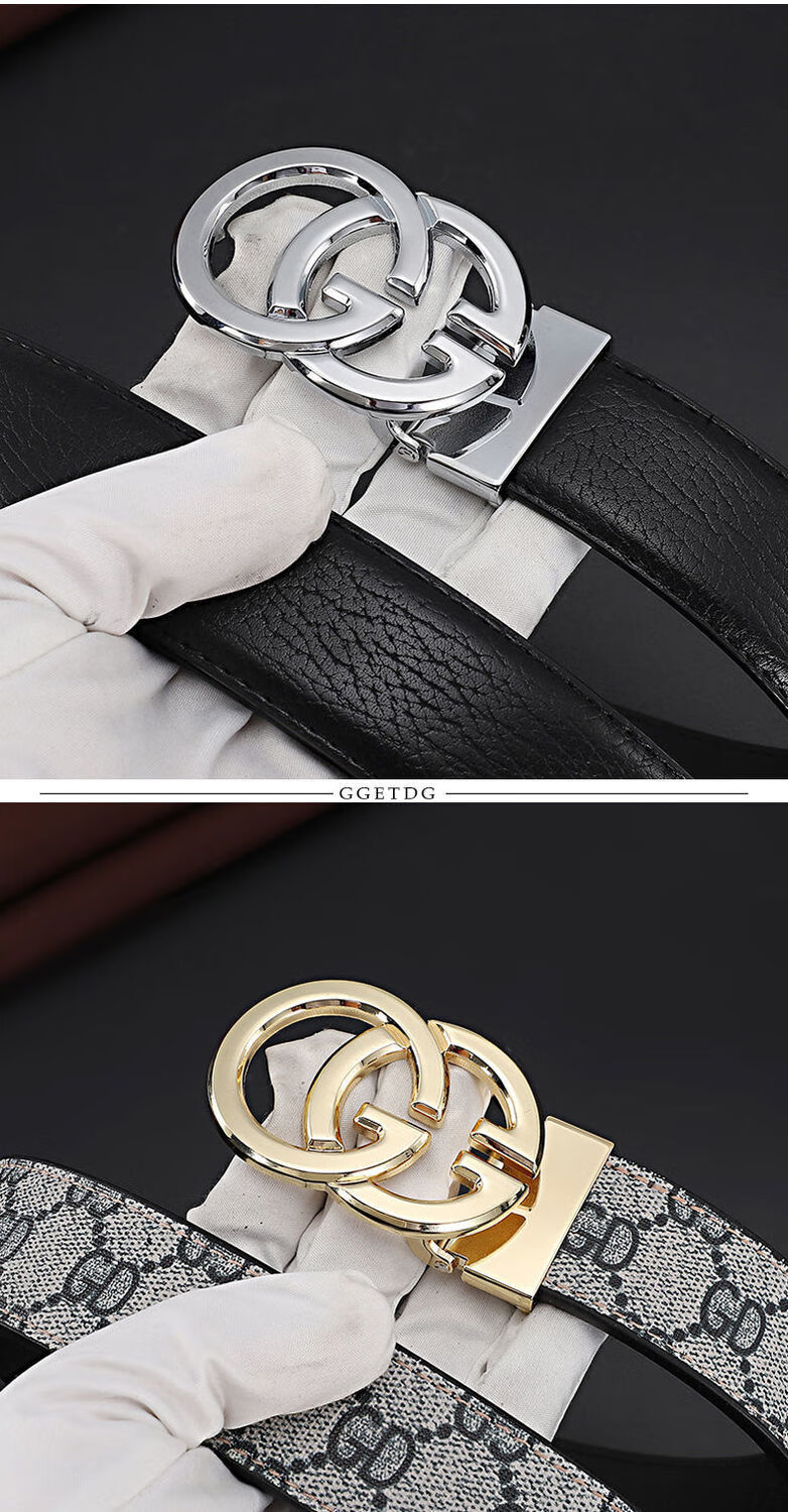 双g皮带男女士真牛皮平滑扣休闲时尚精神小伙酷奇裤腰带韩g鳄鱼纹银