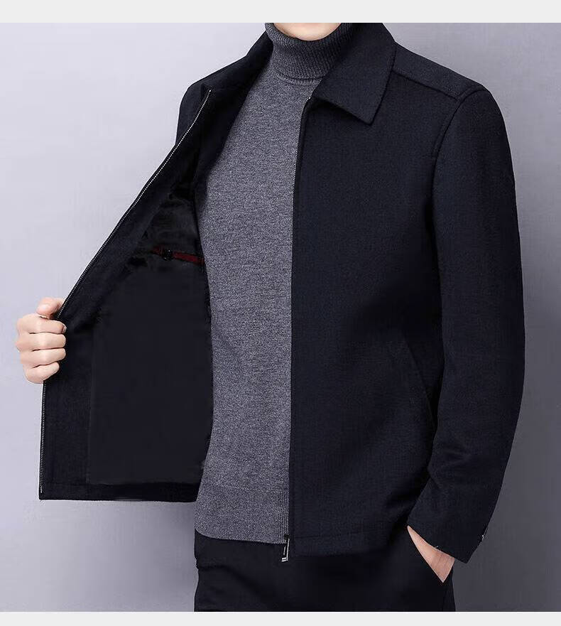 卡思图鲨鱼毛呢外套男士秋冬运动风夹克薄款中老年爸爸装男装羊毛呢子
