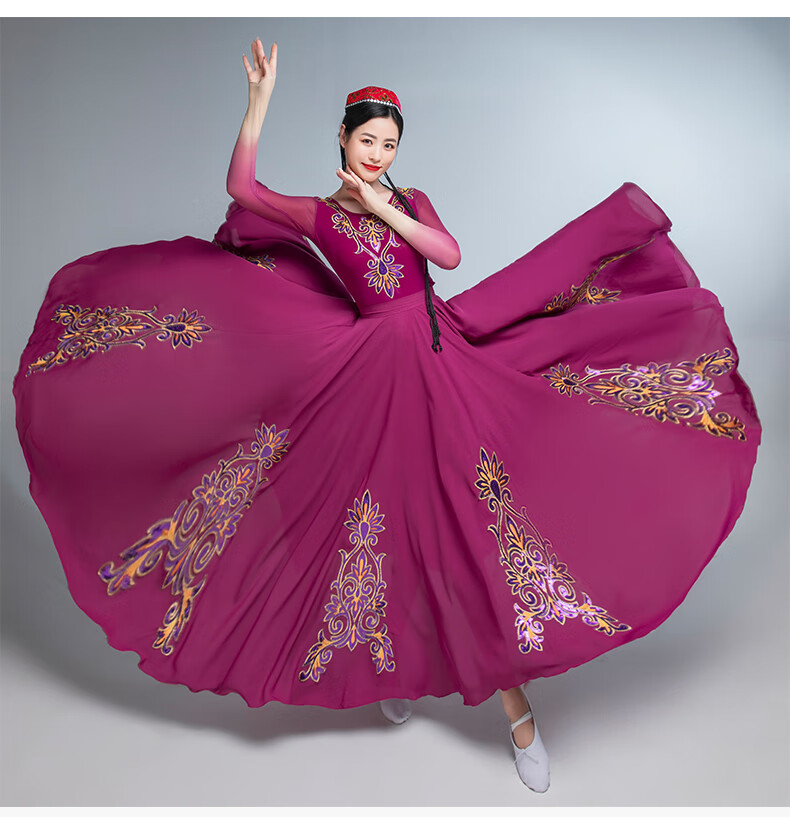 桢译新疆舞大摆裙维吾尔族舞蹈演出服女新疆民族舞蹈服开场舞台大裙摆