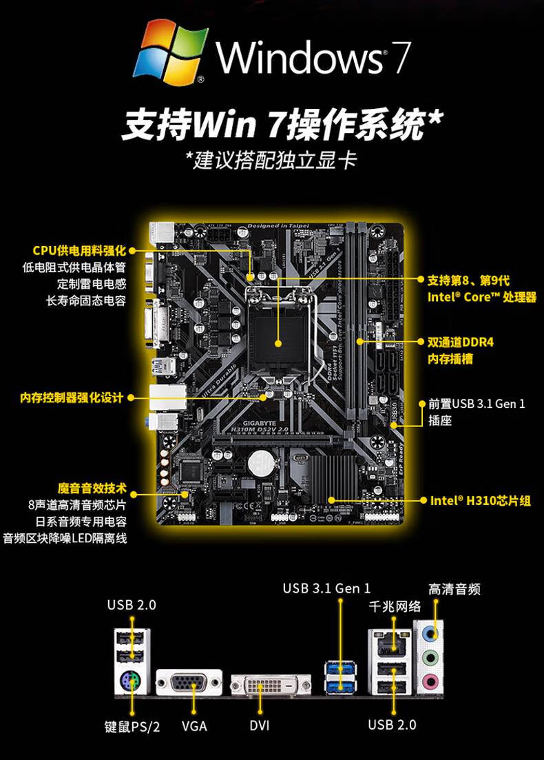 技嘉(gigabyte)h410m h510m办公游戏主板 支持i510400f i511 h510m h