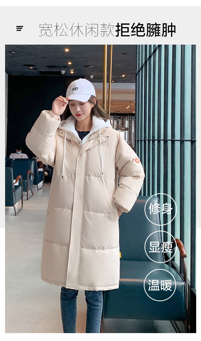 105923-拉夏贝尔棉服女中长款2021年新款假两件保暖面包服女冬装棉衣 黑色 M-详情图