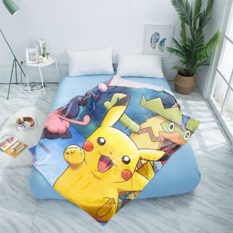 皮卡丘毛毯动漫卡通精灵宝可梦皮卡丘萌系休闲毯法兰绒毛毯午睡垫盖
