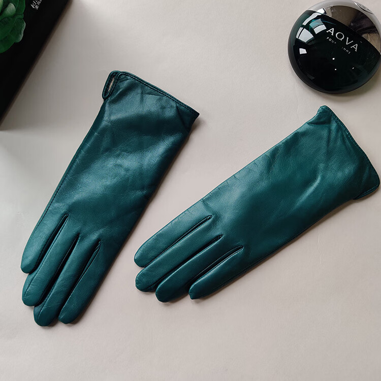 皮手套山羊皮手套女士加羊绒里保暖薄款丝里开车触屏骑行修手浅薄茶色