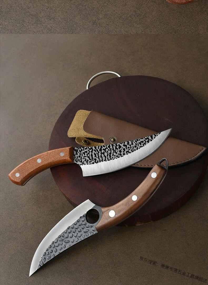 手工锻打德国屠宰刀杀牛剃骨刀分割刀切屠宰西部牛仔皮套