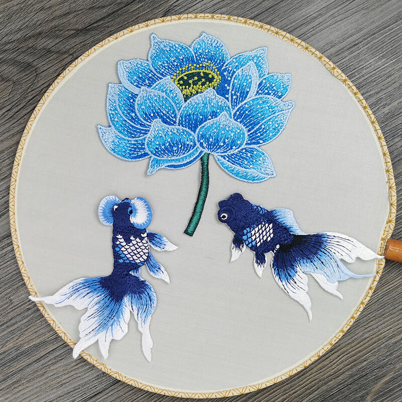 补丁贴布中国风荷花刺绣布贴大号莲花衣服补丁贴手缝中国风贴花补洞