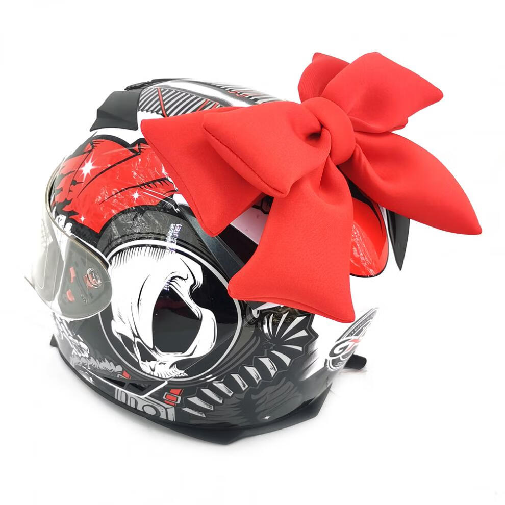 机车头盔女蝴蝶结 来梦学姐爆音少大装饰不要压弯摩托车辫子 红色双层