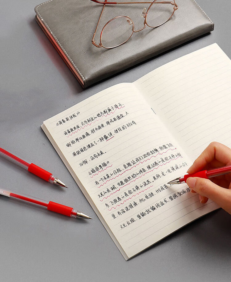 网红款红笔学生红色05m教师批改专用红笔老师作业试卷圆珠笔办公旭泽