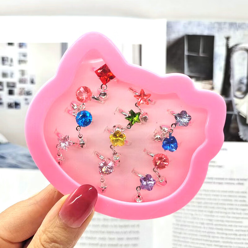 览日鸟新品 新款儿童戒指12个爱心盒装水钻手饰女孩玩具指环货源水钻