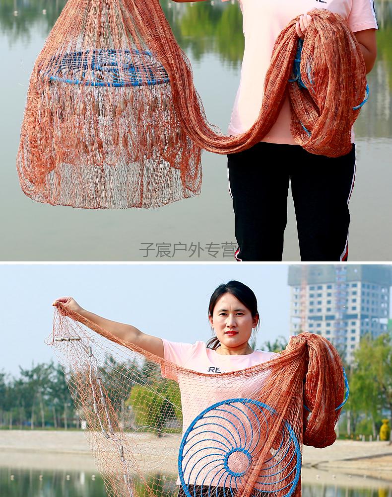 手抛网飞盘式手撒网美式渔网老式自动易抛网飞盘带兜旋网鱼网抖音定制