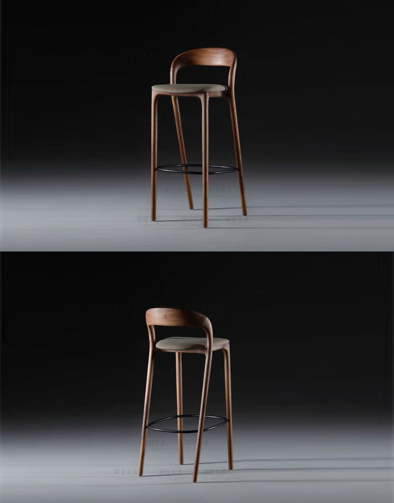 【高档轻奢】吧台椅现代简约实木高脚凳黑胡桃酒吧椅前台高脚椅家用