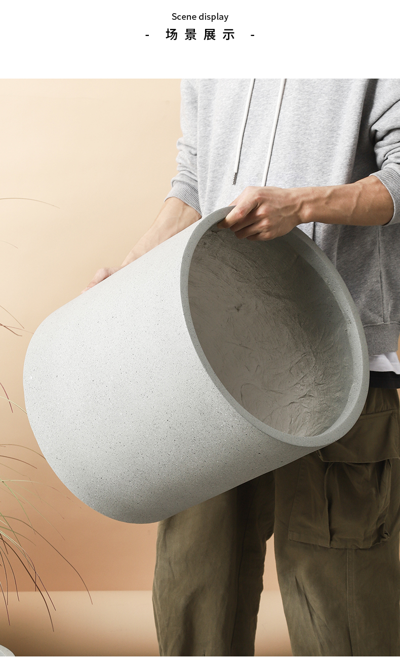 北欧创意氧化镁花盆磨砂方形圆形大花盆绿植简约室内室外落地高款郦狼
