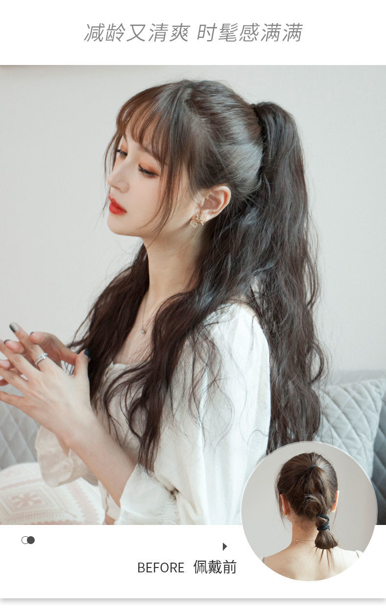 假发马尾女长卷发玉米烫虎口小波浪蓬松抓夹辫子高马尾无痕仿真发