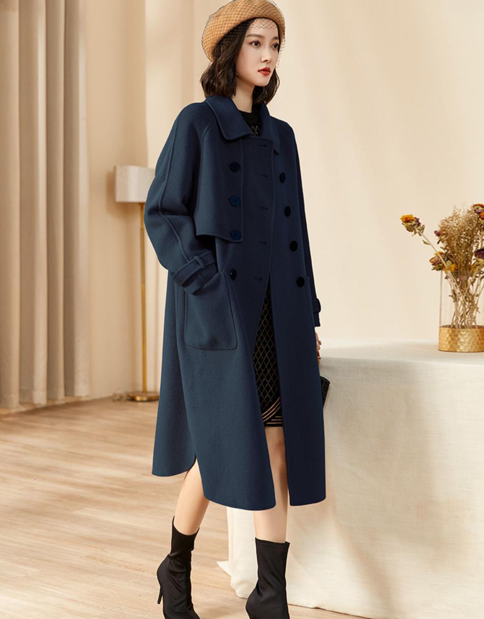 杜莎菲尼dosrfini品牌女装羊毛大衣女2021冬装新款气质英伦风加厚中长