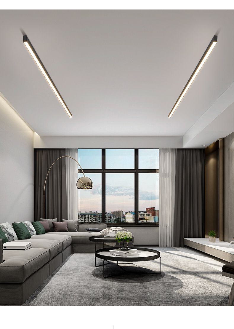 长条明装线性灯极简过道走廊入户卧室背景墙客厅吸顶灯黑色120cm三色