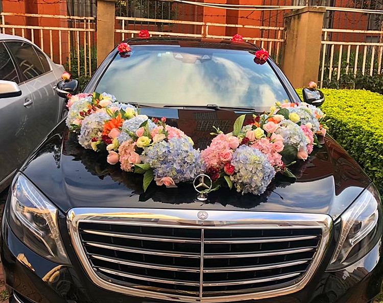 上海婚礼鲜花婚车创意车头花装饰婚庆上门扎花副车赠送车边花款式14