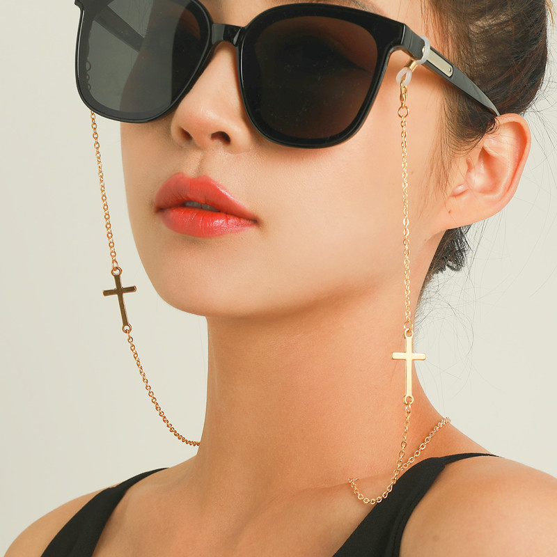 时尚气质女士多功能防滑挂链 简约金属十字架眼镜链 银色【图片 价格