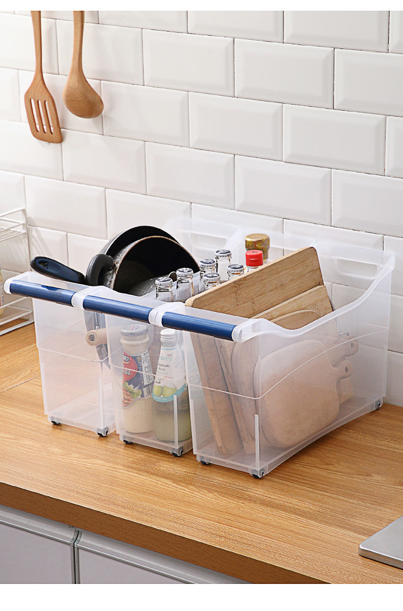 塑料厨房抽拉式收纳箱透明带滑轮储物拉篮调味锅具收纳箱透明1个装