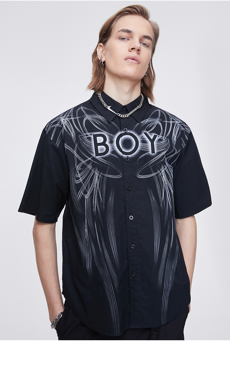 boylondon旗舰新品粉笔线性画字母印花短袖衬衫t40902黑色尺码偏大请
