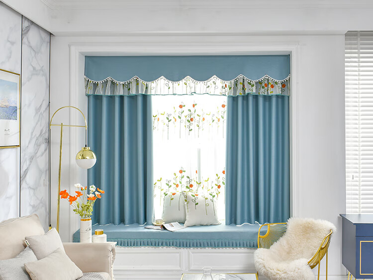 u型飘窗窗帘窗帘成品u型l型飘窗凸窗遮光小清新客厅卧室落地免打孔