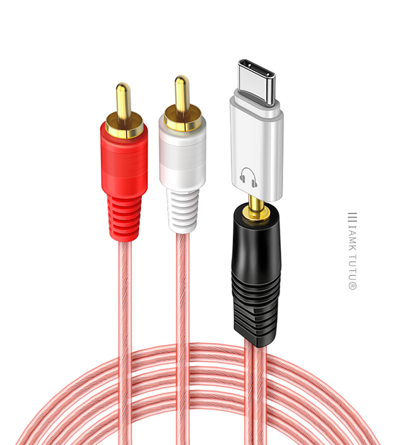 5mm接口插头rca莲花头typec连接p30华为p40手机转接音箱低音炮 【1.