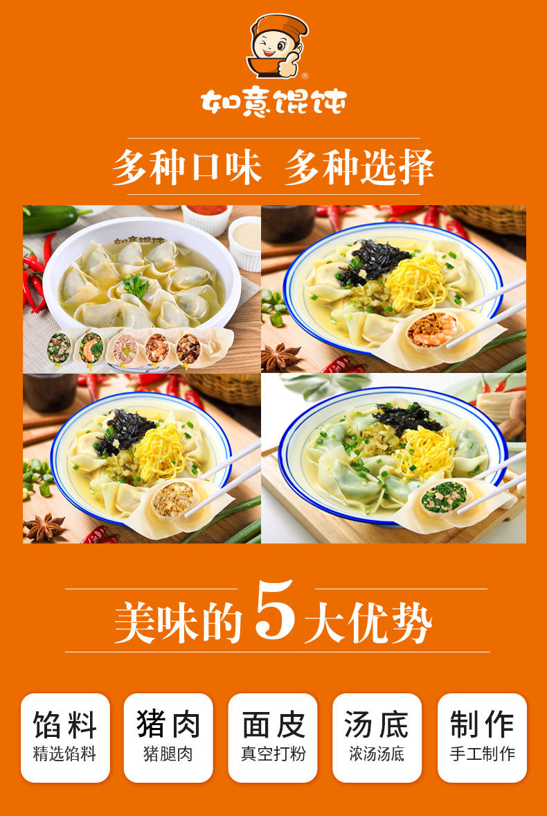 晨臻 如意馄饨四喜大混沌4袋组儿童云吞早茶宵夜速冻生鲜荠菜虾仁