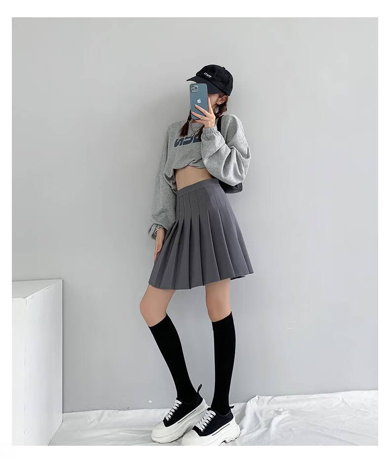 灰色百褶裙女半身裙短裙秋冬加厚新款春秋季高腰a字裙jk秋冬季女式