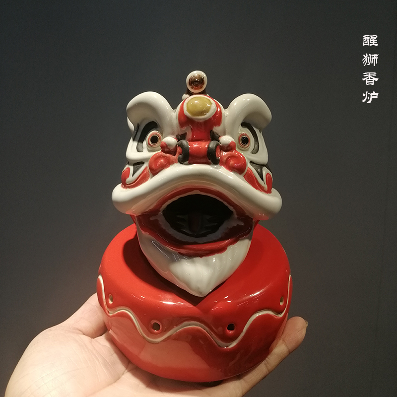 国潮醒狮摆件 醒狮茶叶储存罐创意国潮文创装饰摆件礼品石湾公仔复古