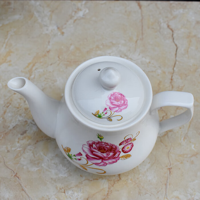 陶瓷茶壶单壶家用大号过滤防爆冷水壶瓷凉开水壶酱醋壶咖啡壶花语飘香