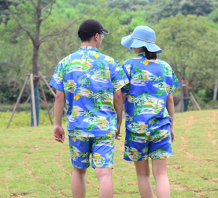 海南岛服沙滩衬衫男夏威夷衬衣服套装三亚海边度假印花女大码情侣亲子