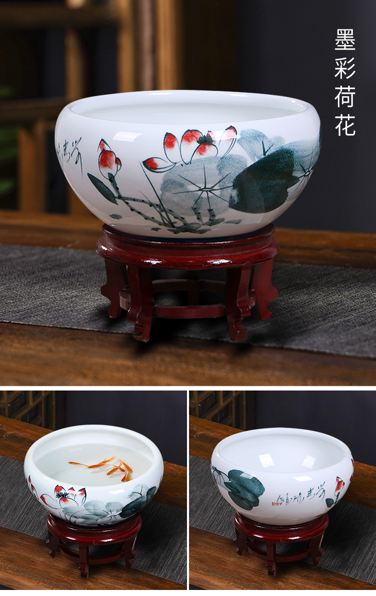 陶瓷鱼缸养鱼盆青花瓷金鱼缸鱼盆乌龟缸睡碗莲家居花盆摆件青花花藤