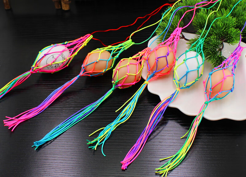 duti立夏幼儿园儿童蛋兜端午节五彩鸡蛋鸭蛋挂脖蛋网蛋袋手工编织成品