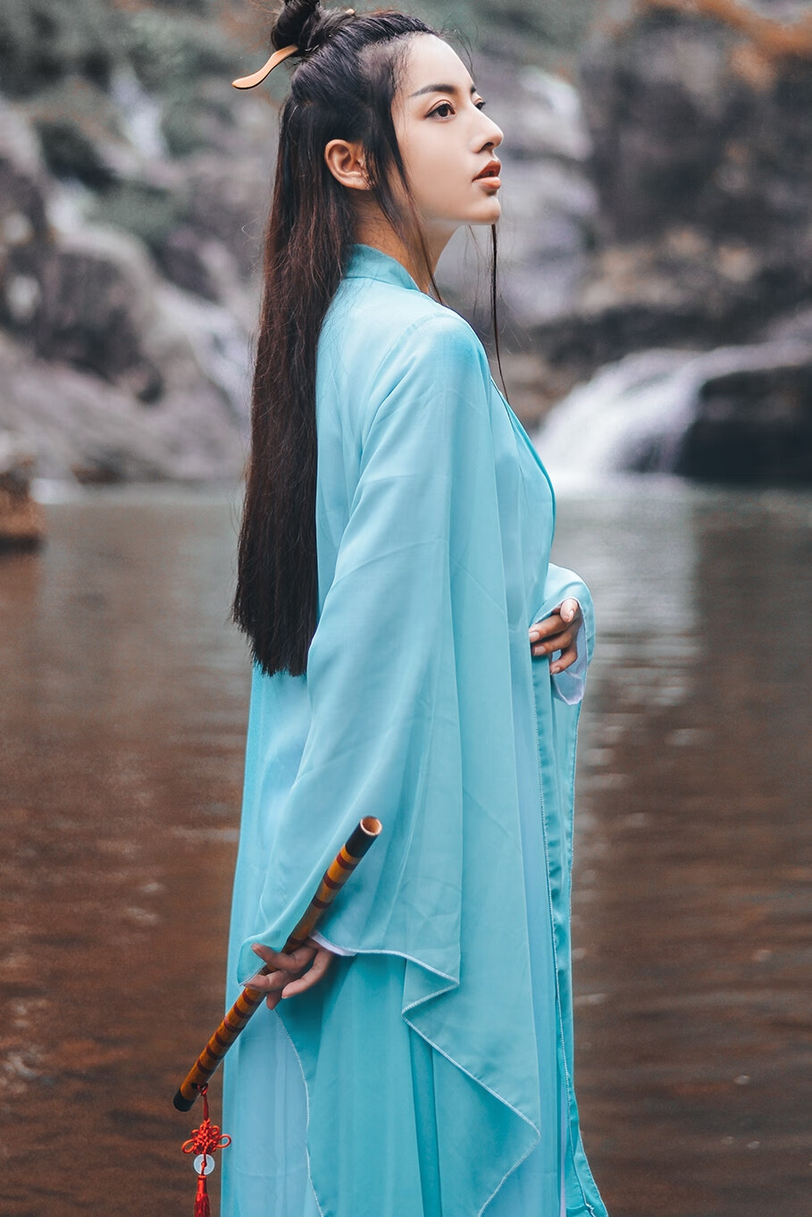 汉服成人女 汉服女东方不败古装cos红色成人演出服武侠唐汉交领" 浅