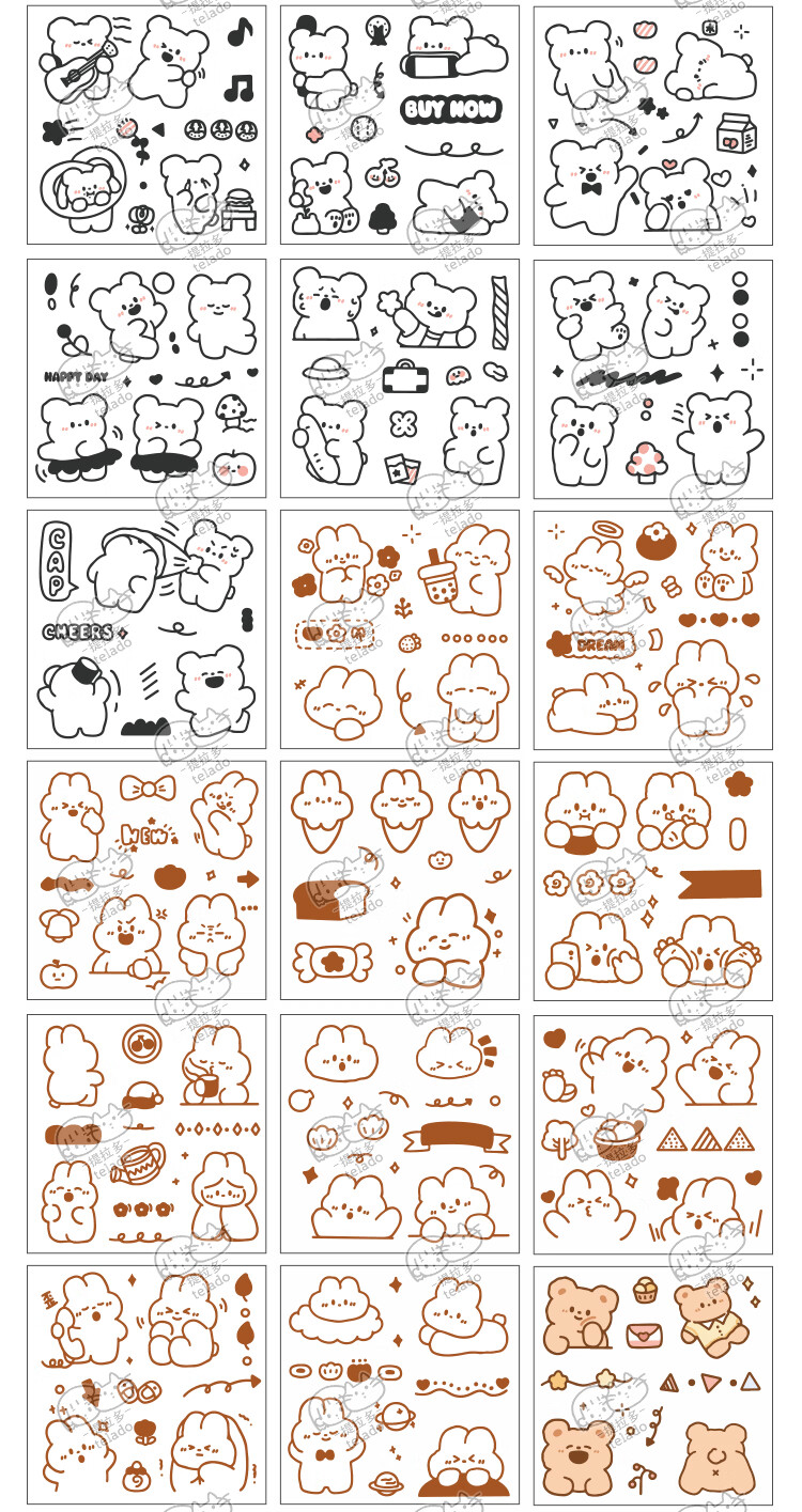 100张手账贴纸pet透明防水手帐素材套装粘贴装饰小图案卡通儿童可爱