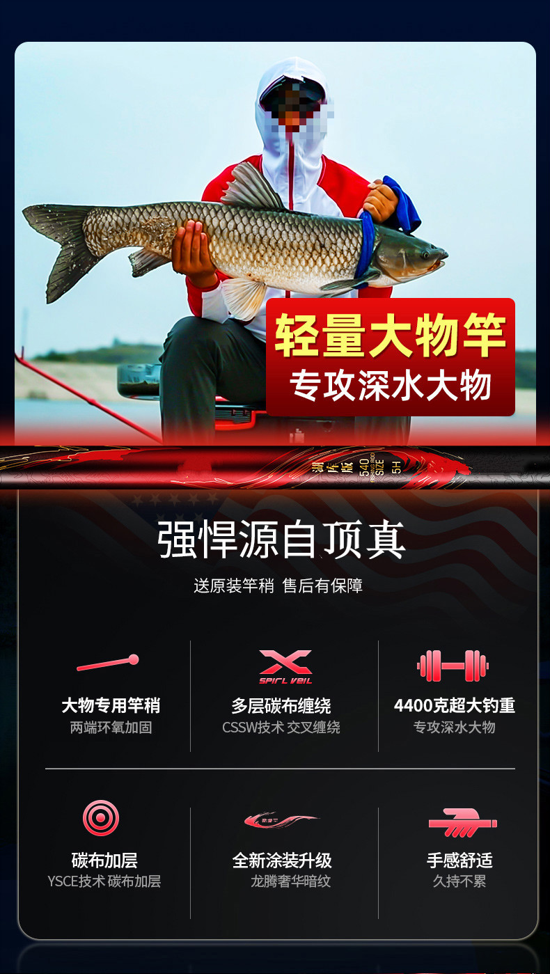 顶真轻奢品牌轻量鱼竿大物竿19调轻硬72巨物青鲢鳙鱼竿9米台钓竿815h