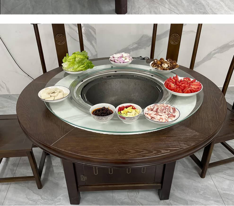 地锅鸡灶台烧电 实木地锅鸡专用灶铁锅炖灶台桌烧电商用饭店农家乐