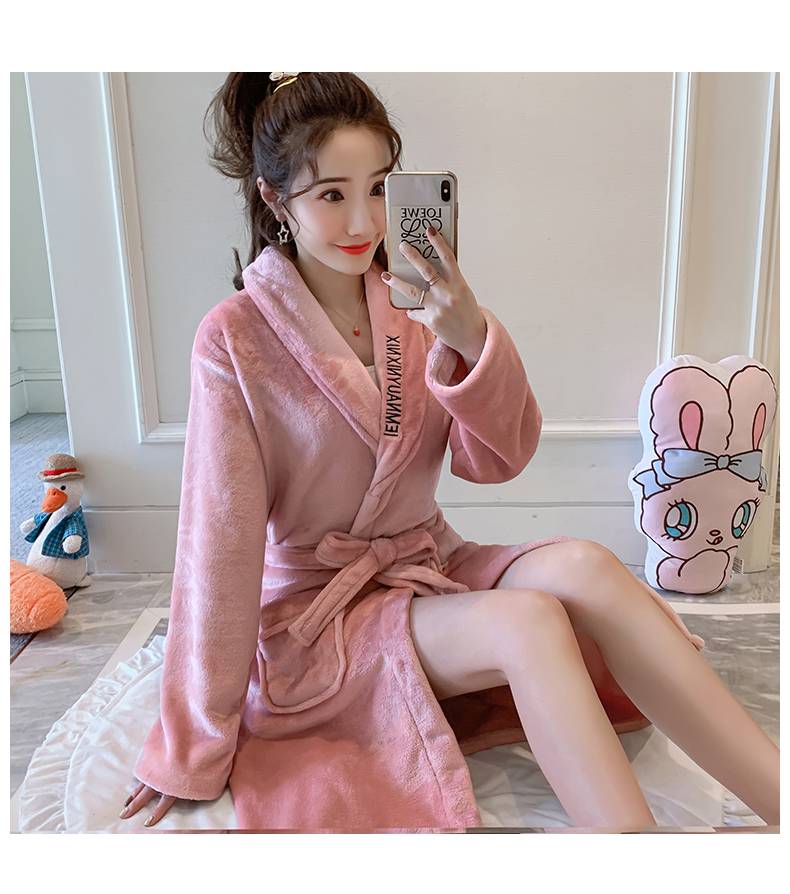 浪莎珊瑚绒睡袍女春秋长款加厚加绒法兰绒睡裙2021年新款冬季女式女士
