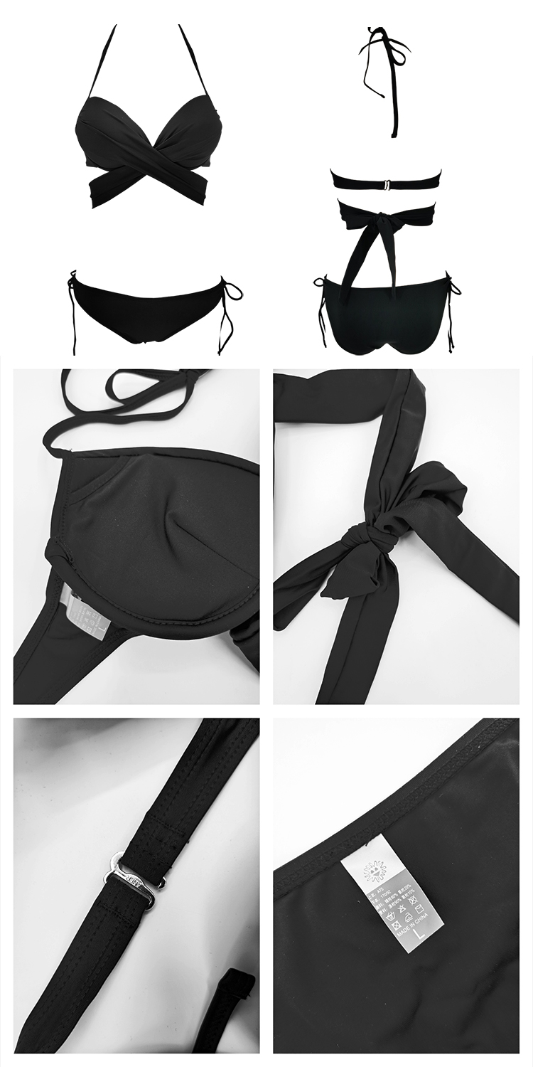 泳衣女分体三点性感三角比基尼聚拢模特艺考度假温泉泳装白色m