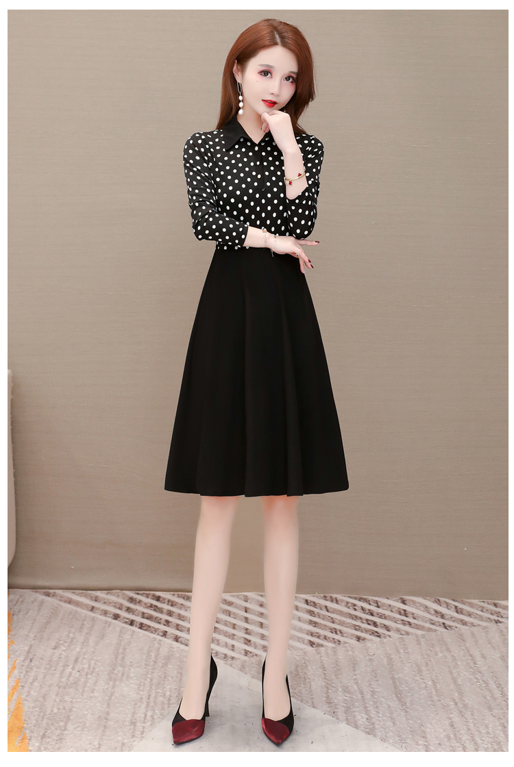 乐希源波点连衣裙长袖早秋新款连衣裙高端洋气收腰修身大码显瘦时尚
