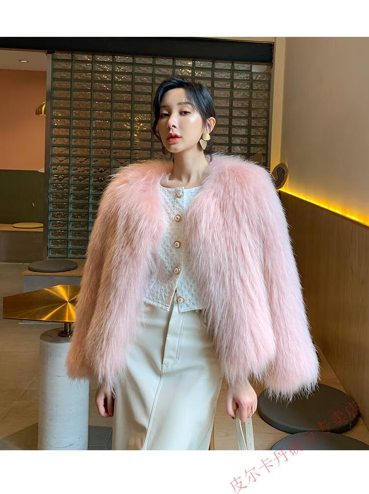 皮尔卡丹轻奢高档女装加密貉子毛编织皮草外套女短款长袖修身显瘦狐狸