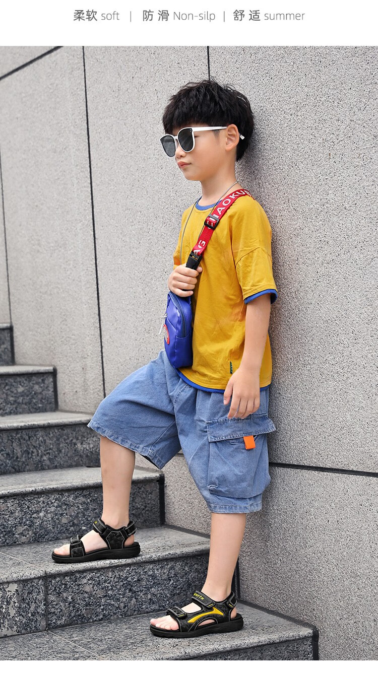 凉鞋男童凉鞋夏季小学生中大童儿童时尚软底男孩露趾沙滩鞋子oothc