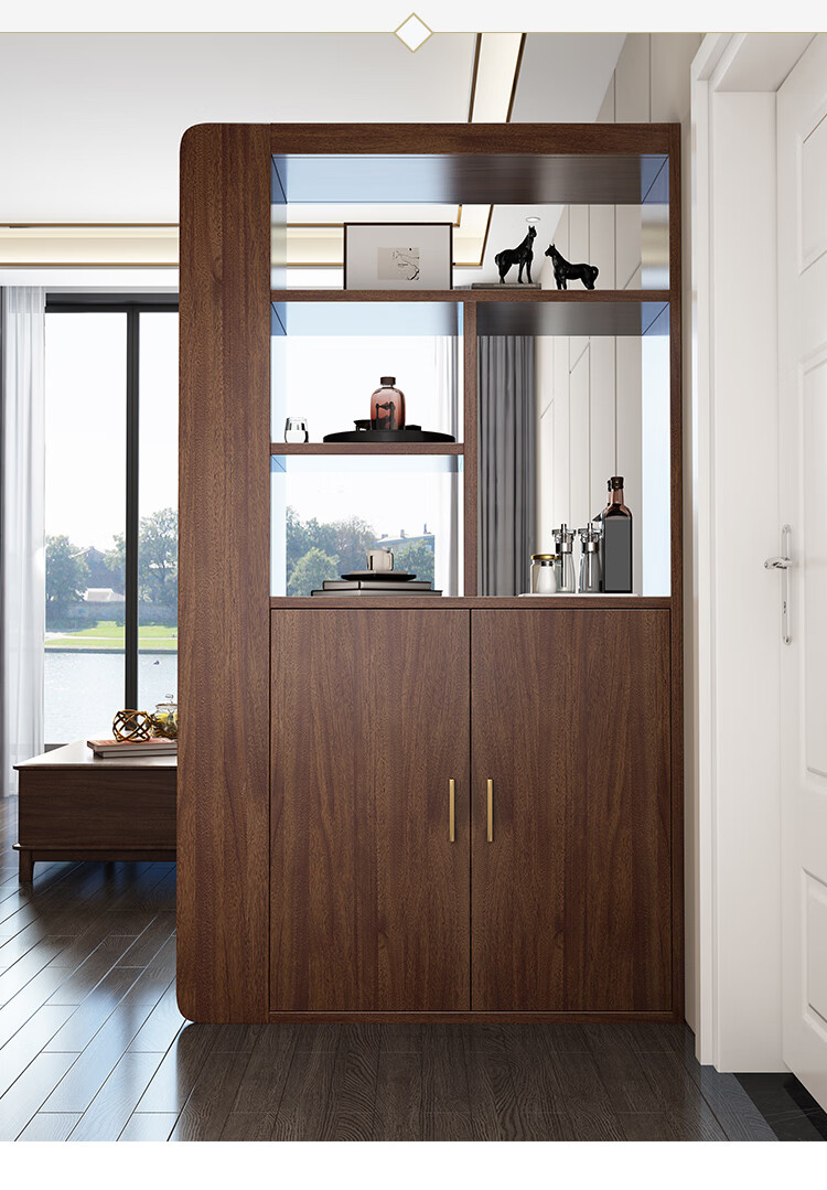 新中式鞋柜胡桃木间厅柜入户玄关柜一体现代简约门厅隔断胡桃木间厅柜
