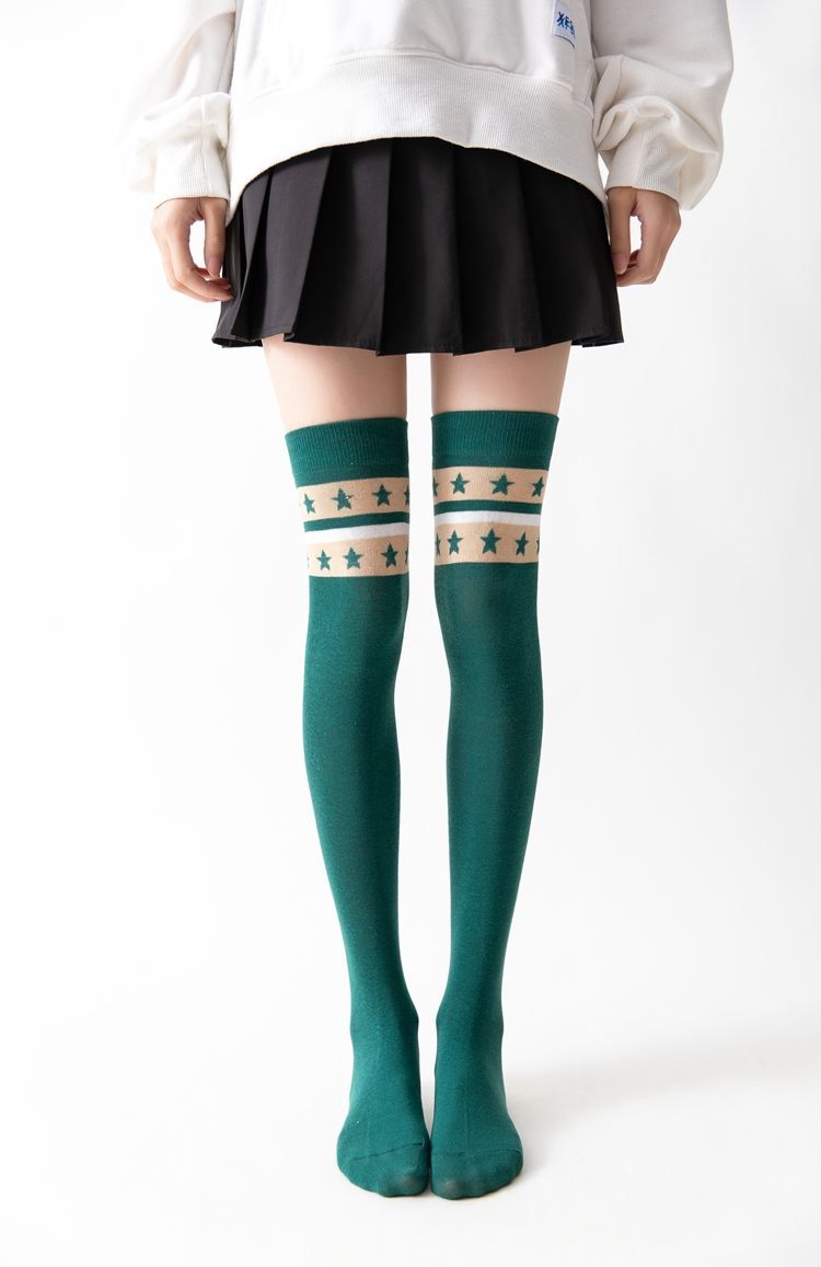 好品质女士长袜美腿袜少女过膝袜薄款亮色星星纹长筒袜韩版学院风高筒