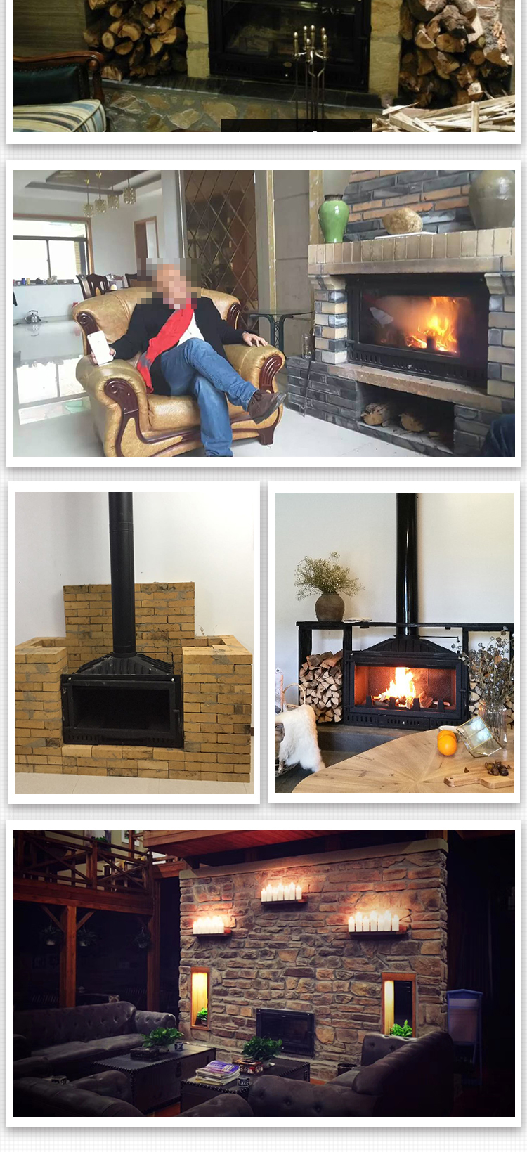 壁炉真火家用燃木柴火炉嵌入式现代简约镶嵌式别墅金属铸铁炉古铜色